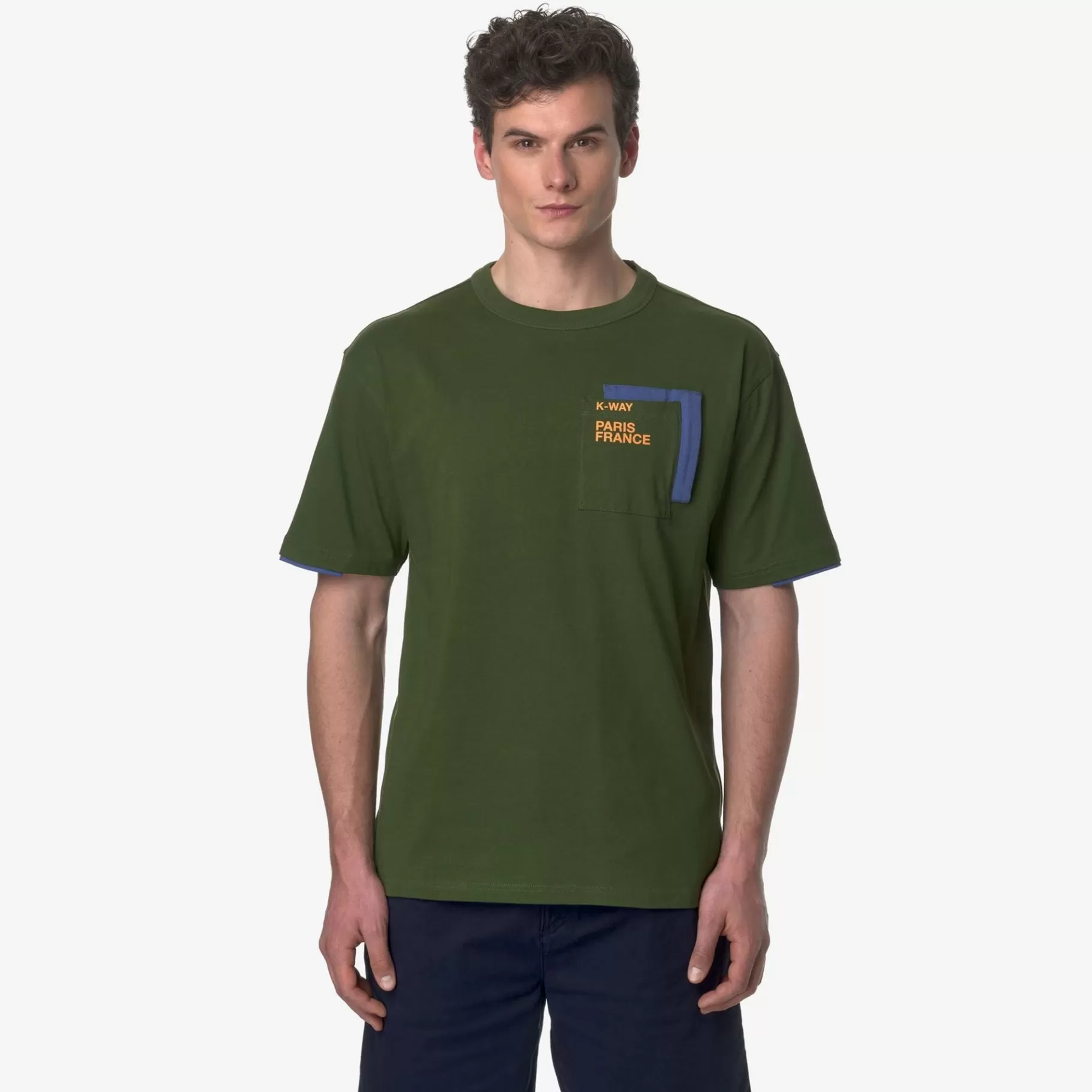 T-Shirt*K-WAY Fantome Contrast Pockets - T-Shirtstop - T-Shirt - Man - Green Cypress-Blue Fiord-Orange Md