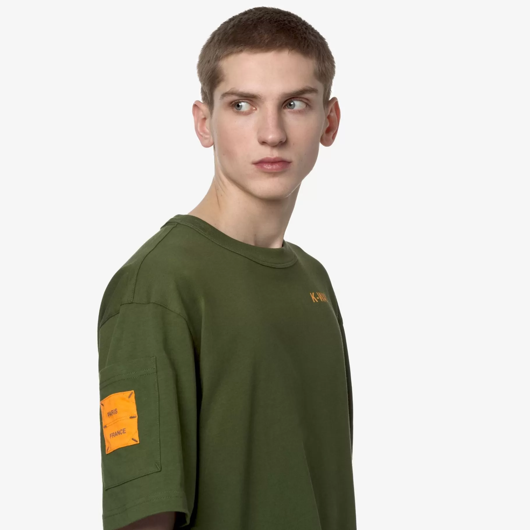 T-Shirt*K-WAY Fantome Sleeve Pocket - T-Shirtstop - T-Shirt - Man - Green Cypress-Orange Md